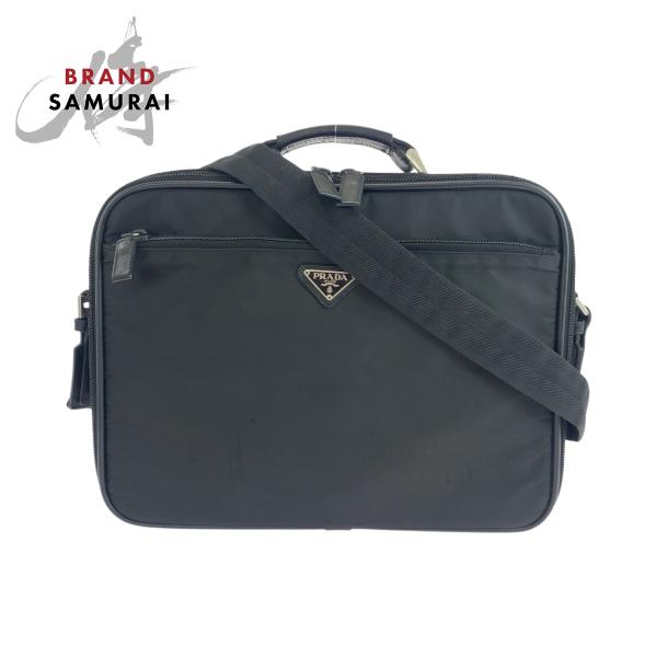 美品 PRADA プラダ テスート 三角ロゴプレート ブラック 黒 シルバー金具 ナイロン ショルダ...