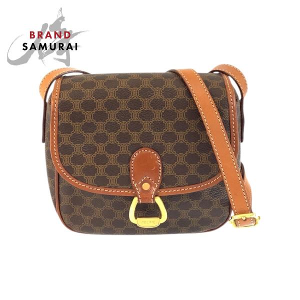 美品 CELINE セリーヌ ヴィンテージ マカダム ブラウン ゴールド金具 PVC/レザー MO7...