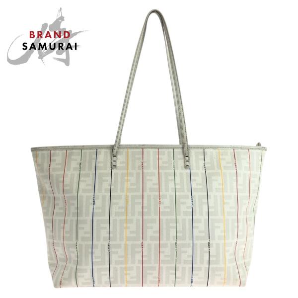 FENDI フェンディ ズッカ ホワイト マルチカラー レザー 88H185 HQP トートバッグ ...