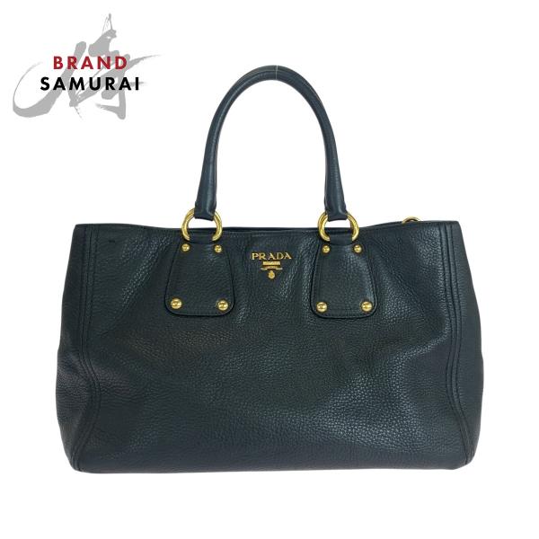 美品 PRADA プラダ ヴィッテロダイノ ブラック 黒 ゴールド金具 レザー 208 トートバッグ...