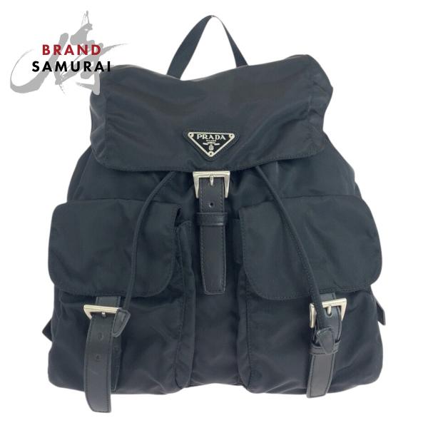 美品 PRADA プラダ テスート レザー ブラック 黒 シルバー金具 ナイロン/レザー リュック・...