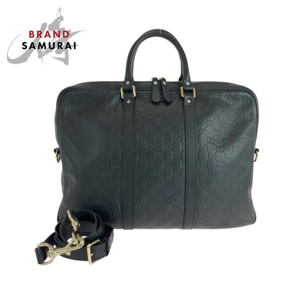 美品 GUCCI グッチ グッチシマ ブラック 黒 シルバー金具 レザー 208463 ビジネスバッ...