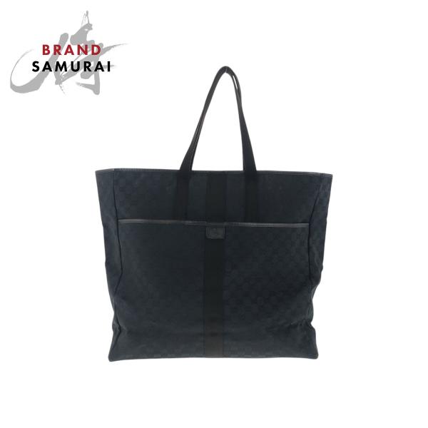 美品 GUCCI グッチ ブラック 黒 シルバー金具 GGキャンバス/レザー 90480 トートバッ...