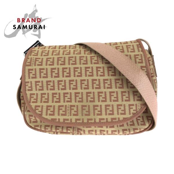 美品 FENDI フェンディ ズッキーノ ベージュ ピンク シルバー金具 キャンバス/レザー ショル...