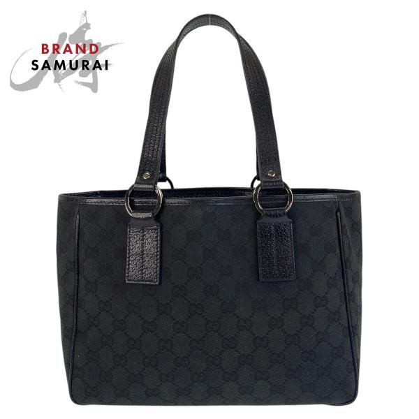 美品 GUCCI グッチ ブラック 黒 シルバー金具 GGキャンバス/レザー 113019 トートバ...