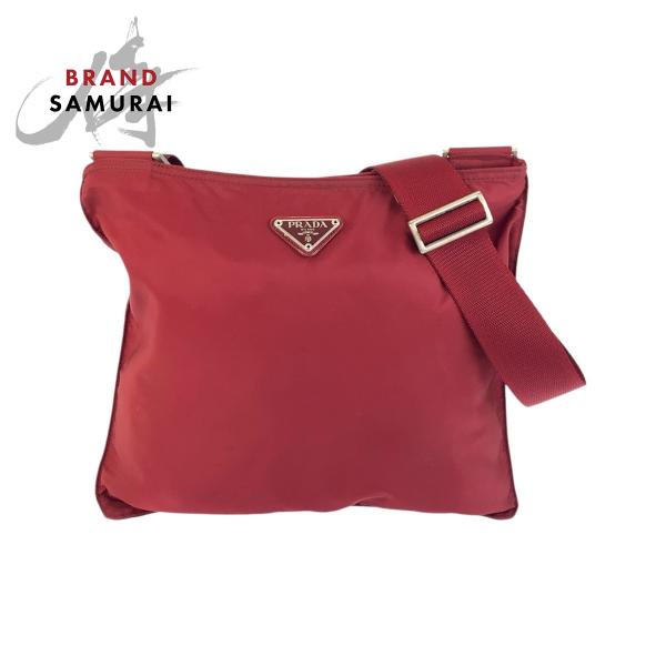 PRADA プラダ テスート 三角ロゴプレート ワインレッド 赤 ナイロン ショルダーバッグ メッセ...