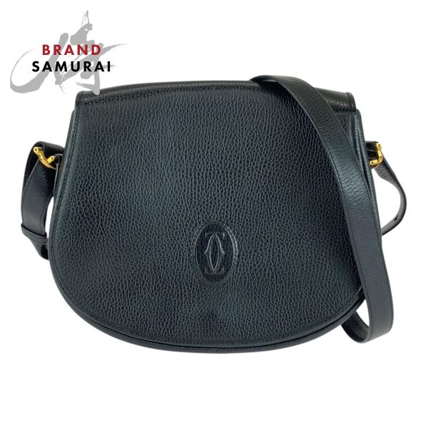 美品 CARTIER カルティエ マストライン ブラック 黒 ゴールド金具 レザー ショルダーバッグ...