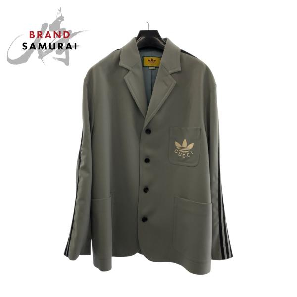 超美品 GUCCI グッチ アディダスコラボ サイズ50 グレー ホワイト ウール 721097 テ...
