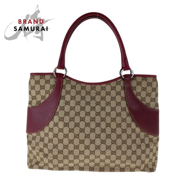 美品 GUCCI グッチ ベージュ レッド シルバー金具 GGキャンバス 113061 トートバッグ...