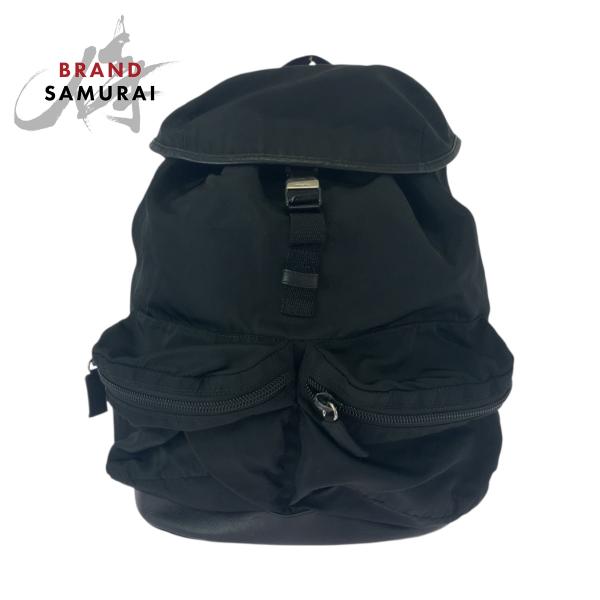 美品 PRADA プラダ テスート 三角ロゴプレート ブラック 黒 シルバー金具 ナイロン リュック...