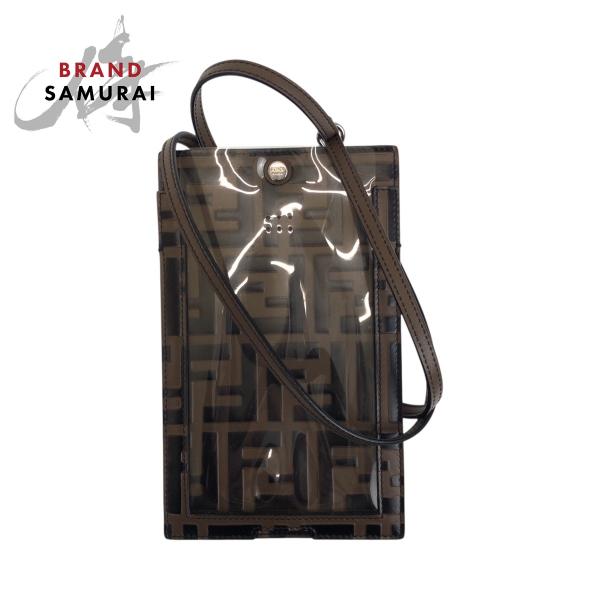 美品 FENDI フェンディ ズッカ柄 ブラウン シルバー金具 レザー 7AR737 A5TL スマ...
