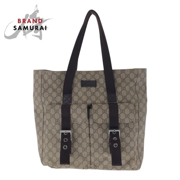 GUCCI グッチ ベージュ ブラウン シルバー金具 GGスプリームキャンバス/レザー 141196...