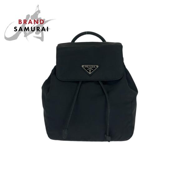 美品 PRADA プラダ テスート 三角ロゴプレート ブラック 黒 シルバー金具 ナイロン リュック...