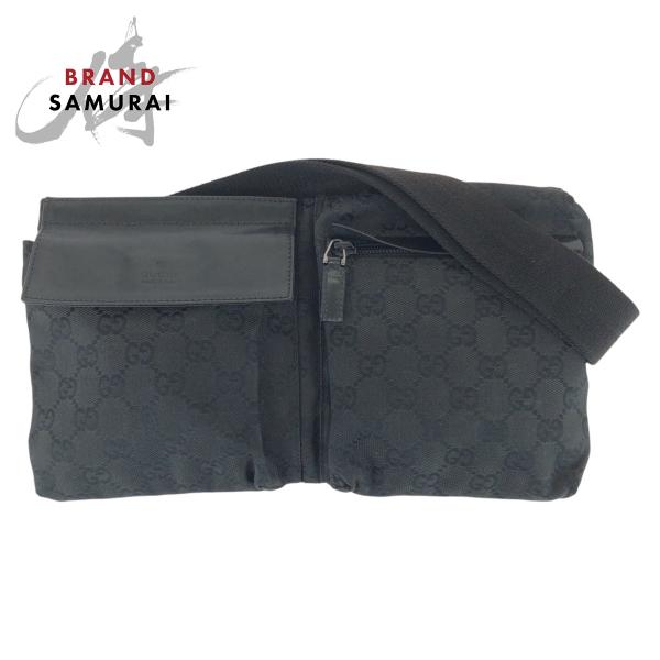 GUCCI グッチ ブラック 黒 シルバー金具 GGキャンバス/レザー 28566 ボディバッグ ウ...