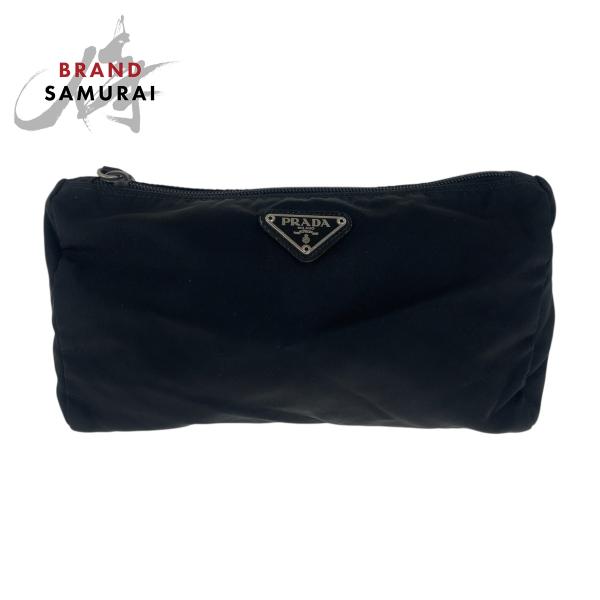PRADA プラダ テスート 三角ロゴ ブラック 黒 ナイロン ポーチ メイクポーチ 男女兼用 レデ...