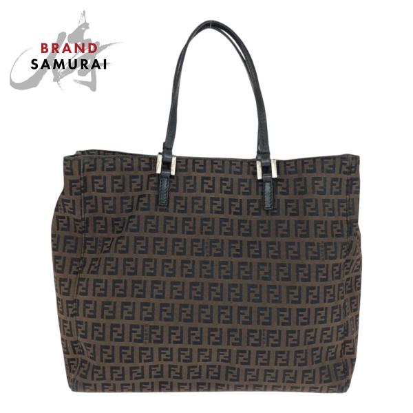 FENDI フェンディ ズッキーノ ブラウン シルバー金具 キャンバス/レザー トートバッグ ハンド...