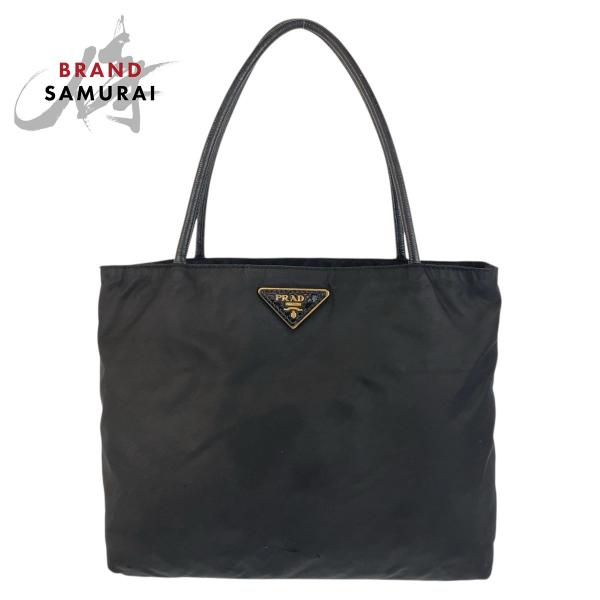 PRADA プラダ テスート 三角ロゴプレート ブラック 黒 ゴールド金具 ナイロン トートバッグ ...