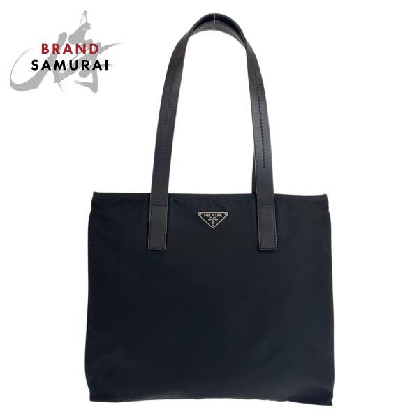 美品 PRADA プラダ テスート 三角ロゴプレート ブラック 黒 ナイロン/レザー トートバッグ ...