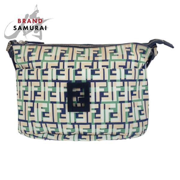 美品 FENDI フェンディ ズッカ柄 FFロゴ グリーン 緑 ピンク ネイビー ショルダーバッグ ...