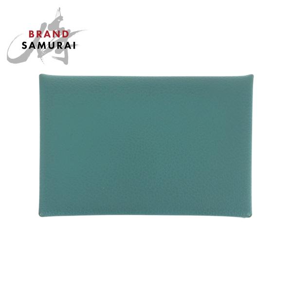 美品 HERMES エルメス カルヴィ ライトブルー シルバー金具 シェーブル カードケース 名刺入...