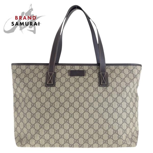 GUCCI グッチ ベージュ ブラウン GGスプリームキャンバス/レザー 211137 トートバッグ...
