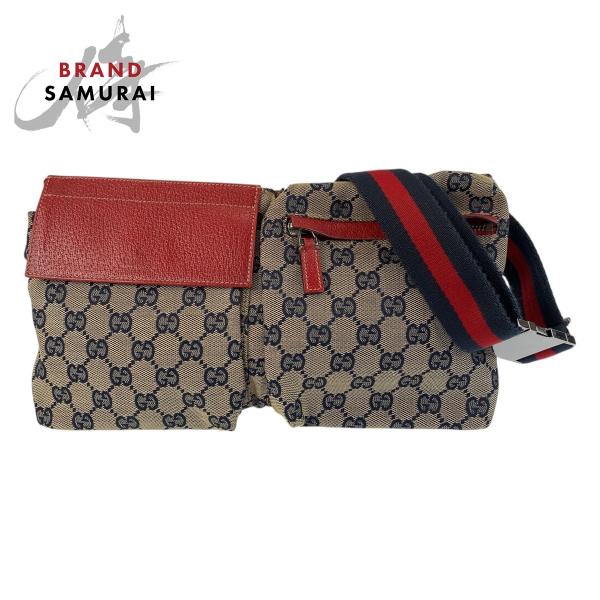 GUCCI グッチ ベージュ レッド ネイビー GGキャンバス/レザー 28566 ボディバッグ ウ...