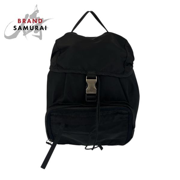 美品 PRADA プラダ テスート 三角ロゴプレート ブラック 黒 シルバー金具 ナイロン リュック...