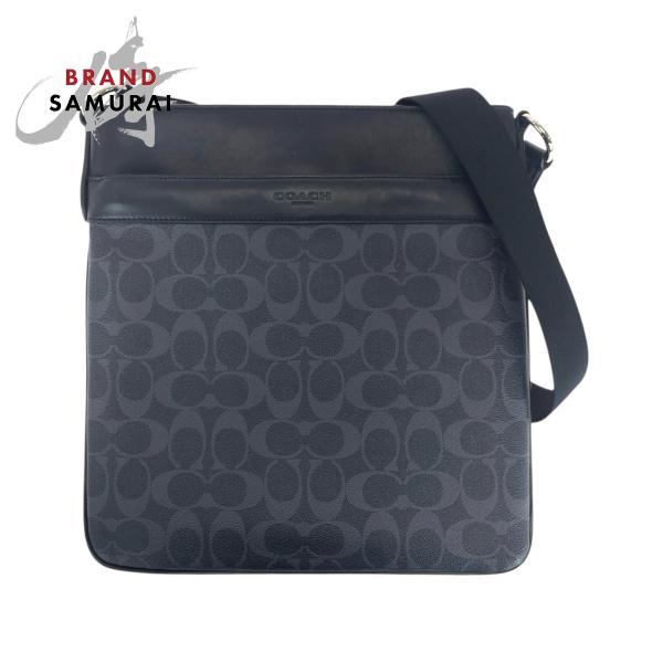 美品 COACH コーチ シグネチャー ゴッサム ネイビー PVC F54781 ショルダーバッグ ...