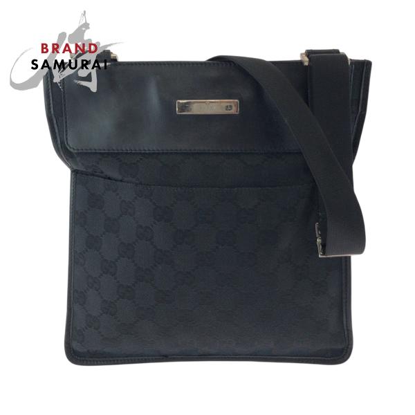 美品 GUCCI グッチ ブラック 黒 シルバー金具 GGキャンバス 019 0348 ショルダーバ...