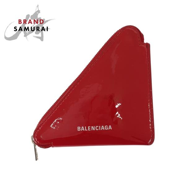 BALENCIAGA バレンシアガ トライアングル レッド ホワイト シルバー金具 パテントレザー ...