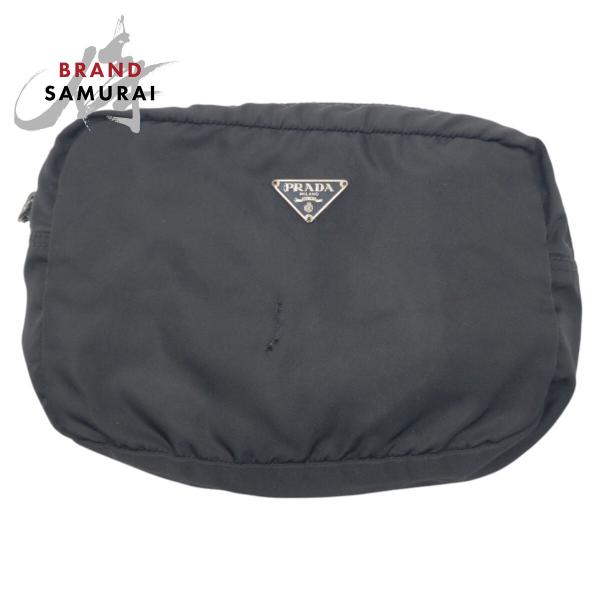 PRADA プラダ テスート 三角ロゴ ブラック 黒 ナイロン ポーチ メイクポーチ 男女兼用 レデ...