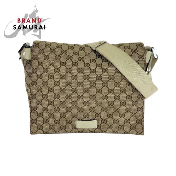 美品 GUCCI グッチ ベージュ アイボリー シルバー金具 GGキャンバス 146236 ショルダ...