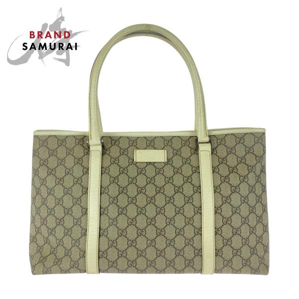 GUCCI グッチ ベージュ ホワイト シルバー金具 GGスプリームキャンバス/レザー 114595...