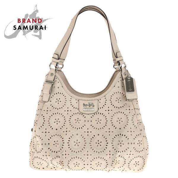 美品 COACH コーチ パンチング ベージュ シルバー金具 レザー 19625 トートバック ショ...