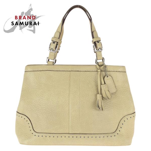 美品 COACH コーチ ハンプトンズ フリンジ ベージュ シルバー金具 レザー 5055 トートバ...