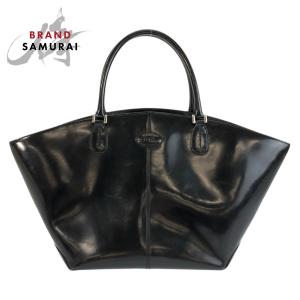 TOD’S トッズ ブラック 黒 レッド シルバー金具 エナメル 8304 トートバッグ ハンドバッグ レディース 600662