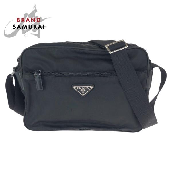 美品 PRADA プラダ テスート 三角ロゴプレート ブラック 黒 シルバー金具 ナイロン/レザー ...