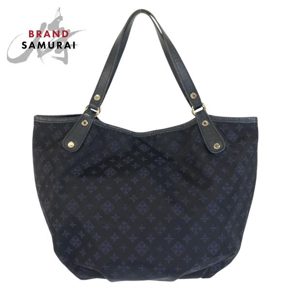 美品 russet ラシット ブラック 黒 ネイビー シルバー金具 ナイロン/レザー トートバッグ ...