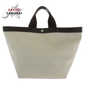 美品 Herve Chapelier エルベ シャプリエ ベージュ ダークブラウン シルバー金具/コーテッドキャンバス トートバッグ 男女兼用 600990