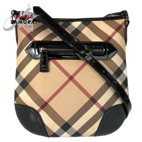 BURBERRY バーバリー チェック柄 ベージュ ブラック ガンメタ金具 PVC/パテントレザー ...