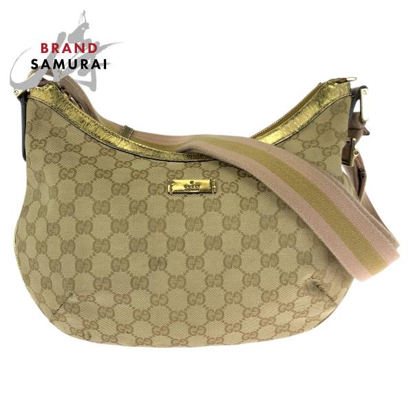 美品 GUCCI グッチ シェリー ベージュ ピンク ゴールド金具 GGキャンバス/パテントレザー ...