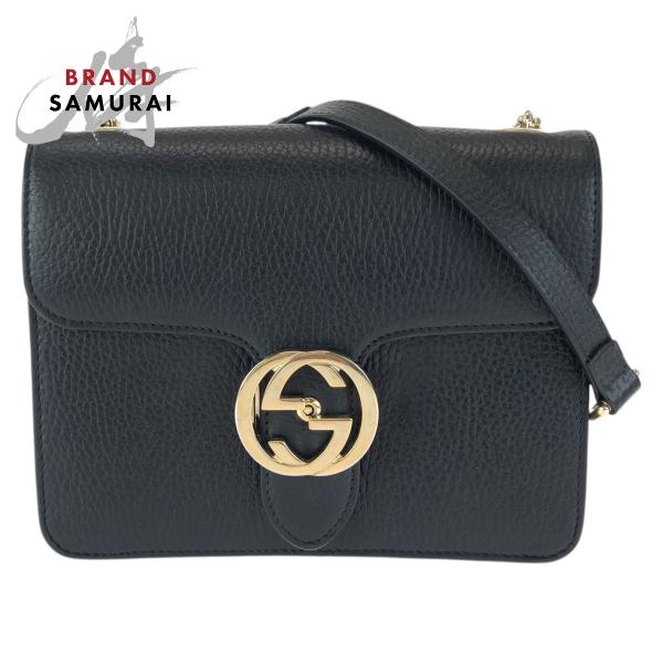 GUCCI グッチ インターロッキングG ブラック 黒 ゴールド金具 レザー 510304 チェーン...