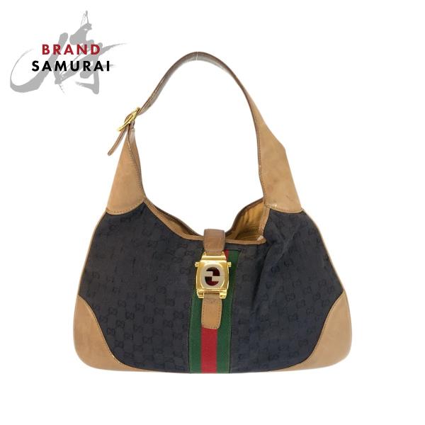 GUCCI グッチ オールドグッチ シェリーライン ブラック ブラウン ゴールド金具 GGキャンバス...