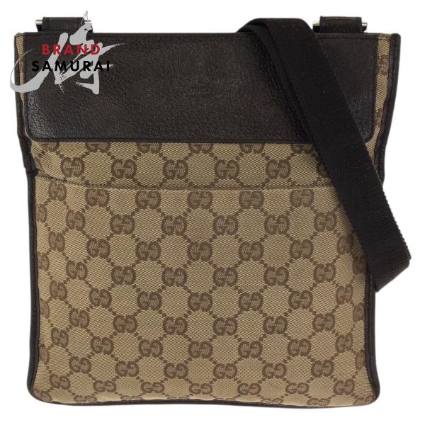 GUCCI グッチ ベージュ ダークブラウン  GGキャンバス/レザー 27639 ショルダーバッグ...