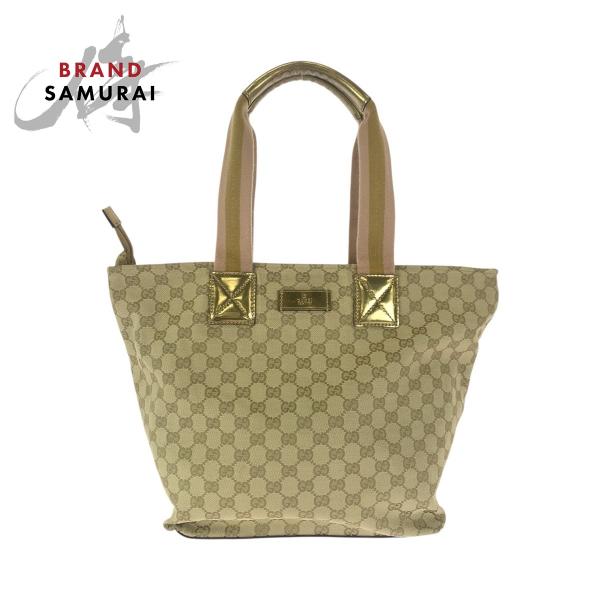 美品 GUCCI グッチ シェリーライン ベージュ ピンク ゴールド GGキャンバス 131231 ...