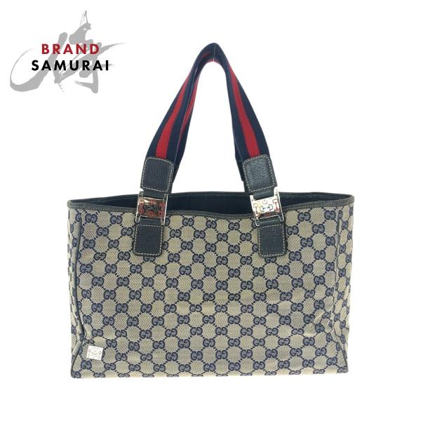 GUCCI グッチ シェリーライン ネイビー シルバー金具 GGキャンバス/レザー 145758 ト...