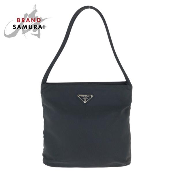 美品 PRADA プラダ テスート 三角ロゴプレート ブラック 黒 シルバー金具 ナイロン トートバ...