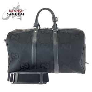 美品 GUCCI グッチ ジャンボGG ２way ブラック 黒 シルバー金具 GGキャンバス/レザー 739581 ボストンバッグ ショルダーバッグ 601999