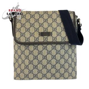美品 GUCCI グッチ グレー ネイビー GGスプリームキャンバス 223666 ショルダーバッグ ポシェット レディース 602369