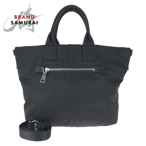 PRADA プラダ テスートダブル 三角ロゴプレート 2way リバーシブル ブラック 黒 シルバー...